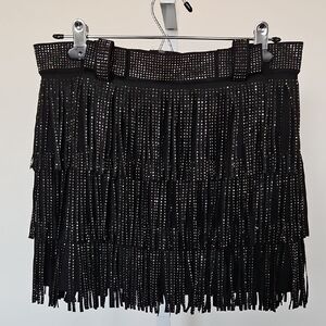 Elegant Black Fringe *Skort* with Studded Details